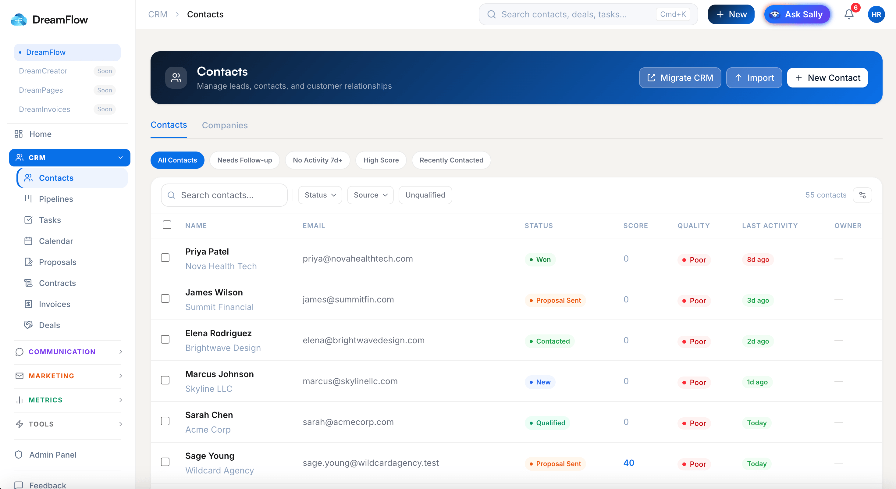 DreamFlow CRM dashboard